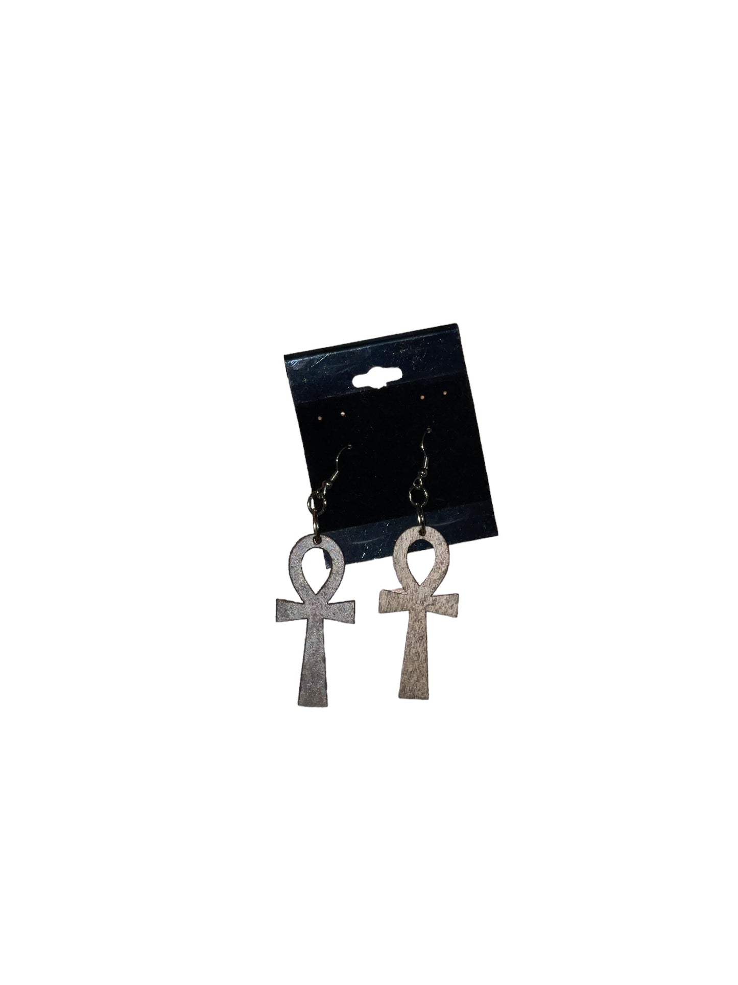 Wood Ankh Earrings
