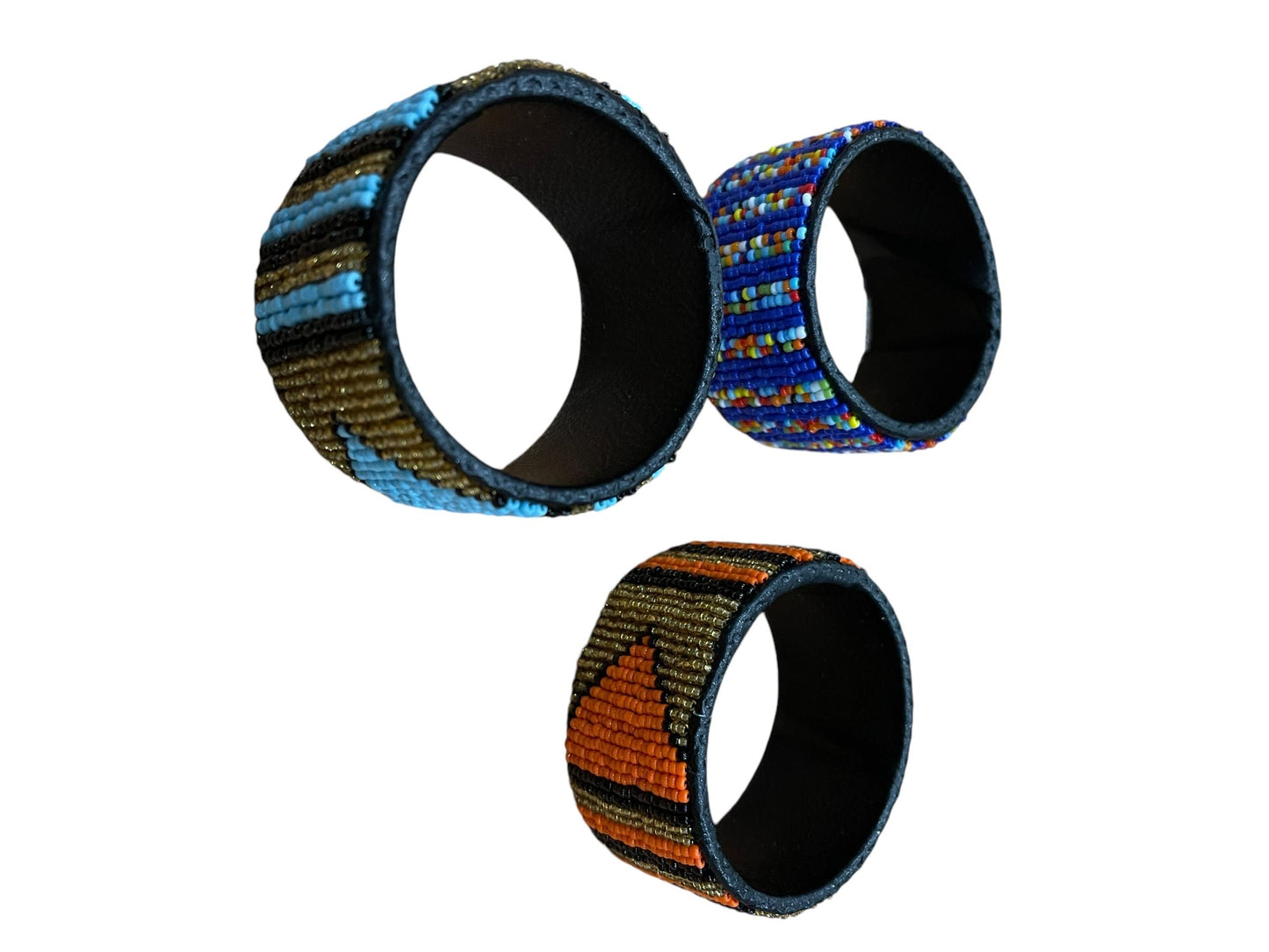 Sets of 3 Beaded African Leather Bangle