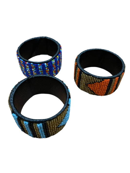 Set of 3 Beaded African Leather Bangle